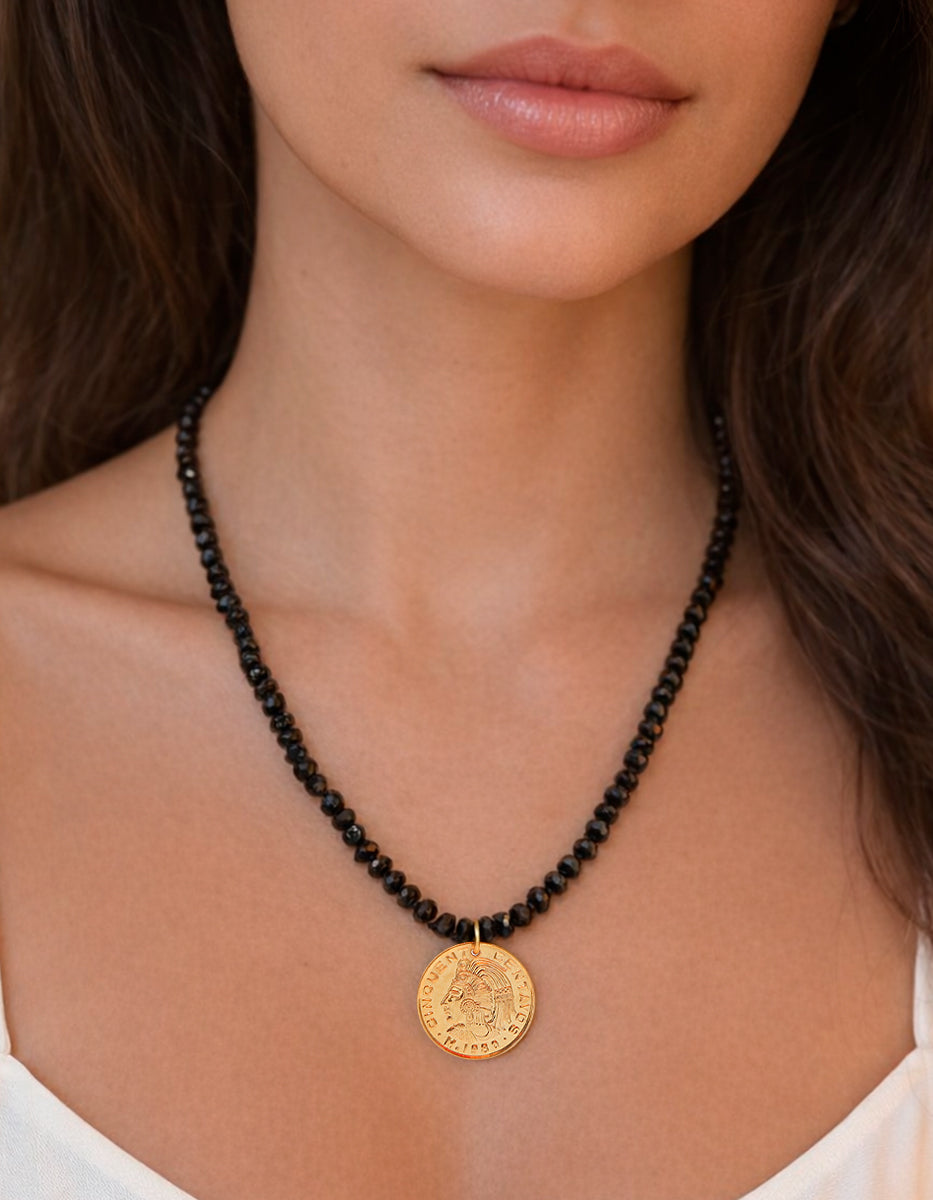 Collar cristal austriacos negro & moneda auténtica Memorias