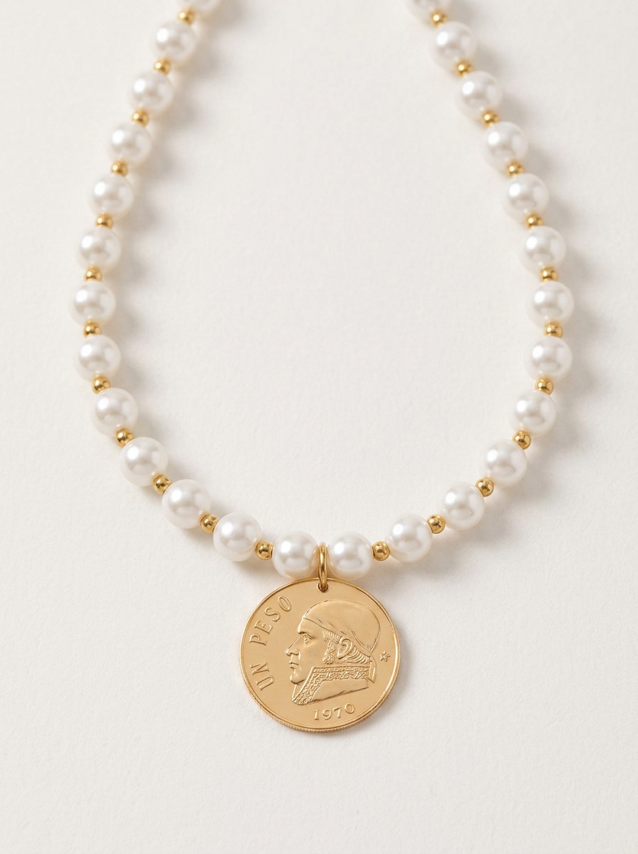 Collar perla Mabe & moneda auténtica Memorias