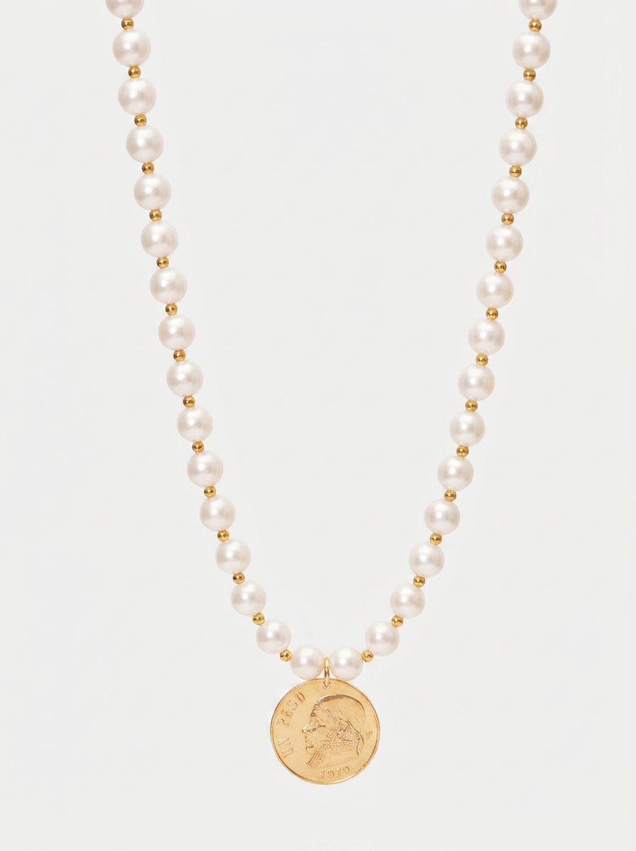 Collar perla Mabe & moneda auténtica Memorias
