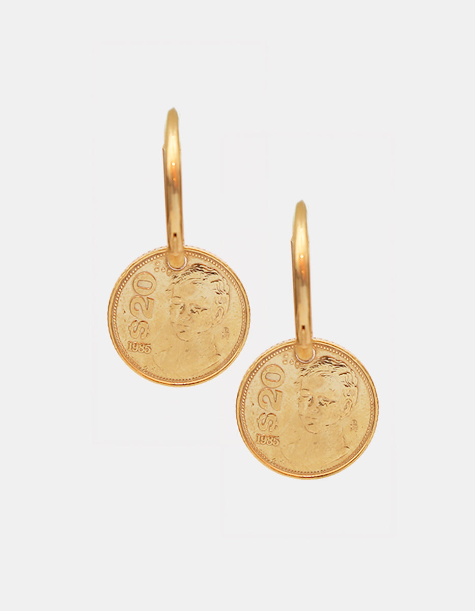 Arracadas con moneda auténtica baño oro 22kt Memorias