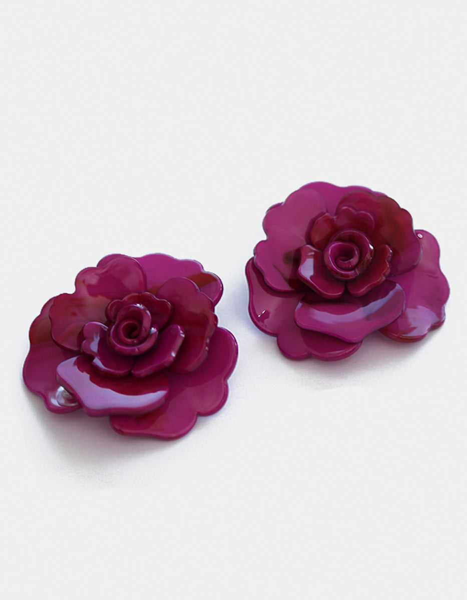 Aretes de Baquelita con forma de Flor en Tono Violeta Mandragora