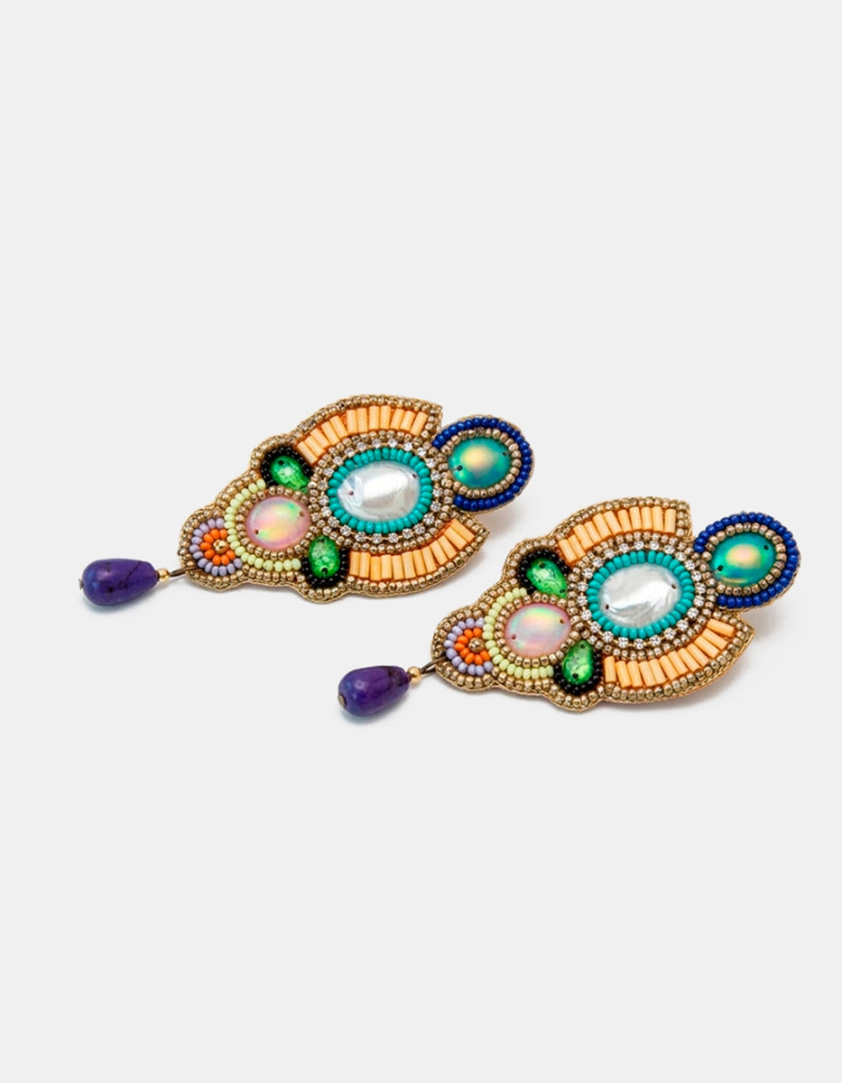 Aretes de oro laminado 18kt con cuentas multicolor Mandragora