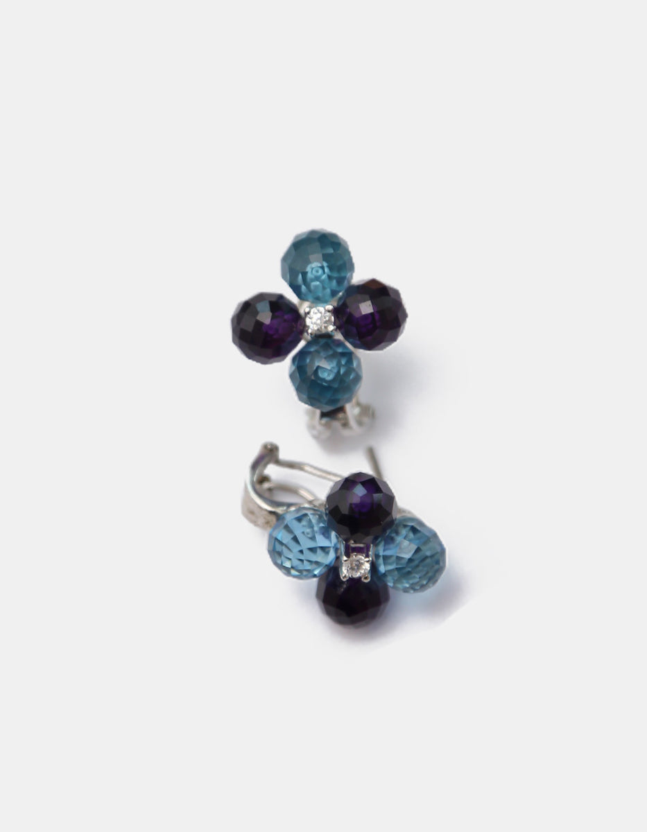 Aretes de plata .925 en forma de flor con amatista y cristal austriaco Marquesa