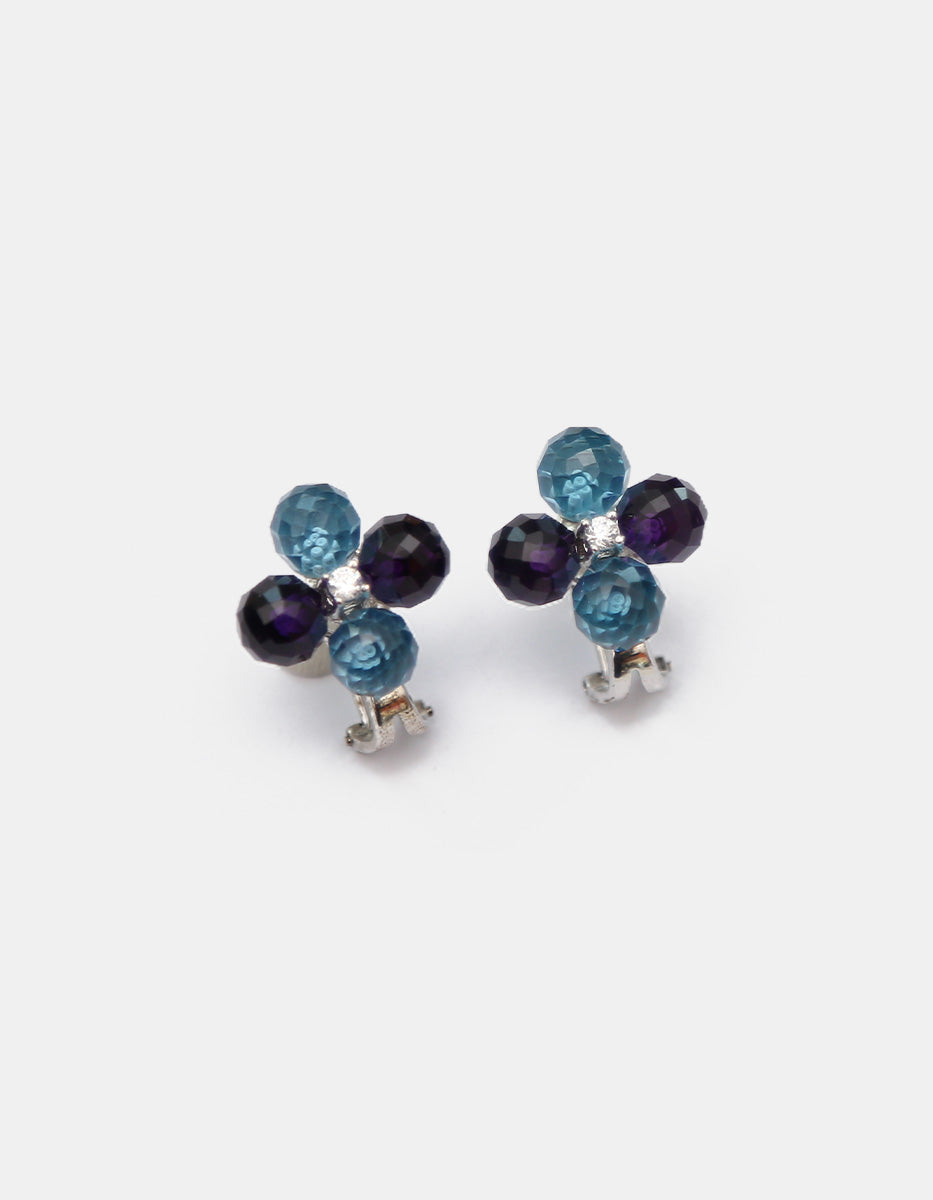 Aretes de plata .925 en forma de flor con amatista y cristal austriaco Marquesa