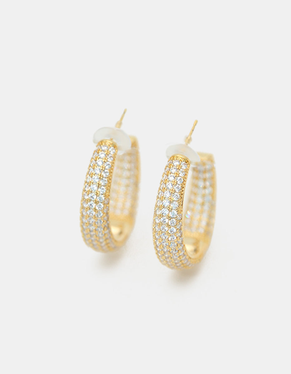 Aretes de bronce con baño de oro 22k e incrustaciones de topacios blancos corte brillante Festive Style