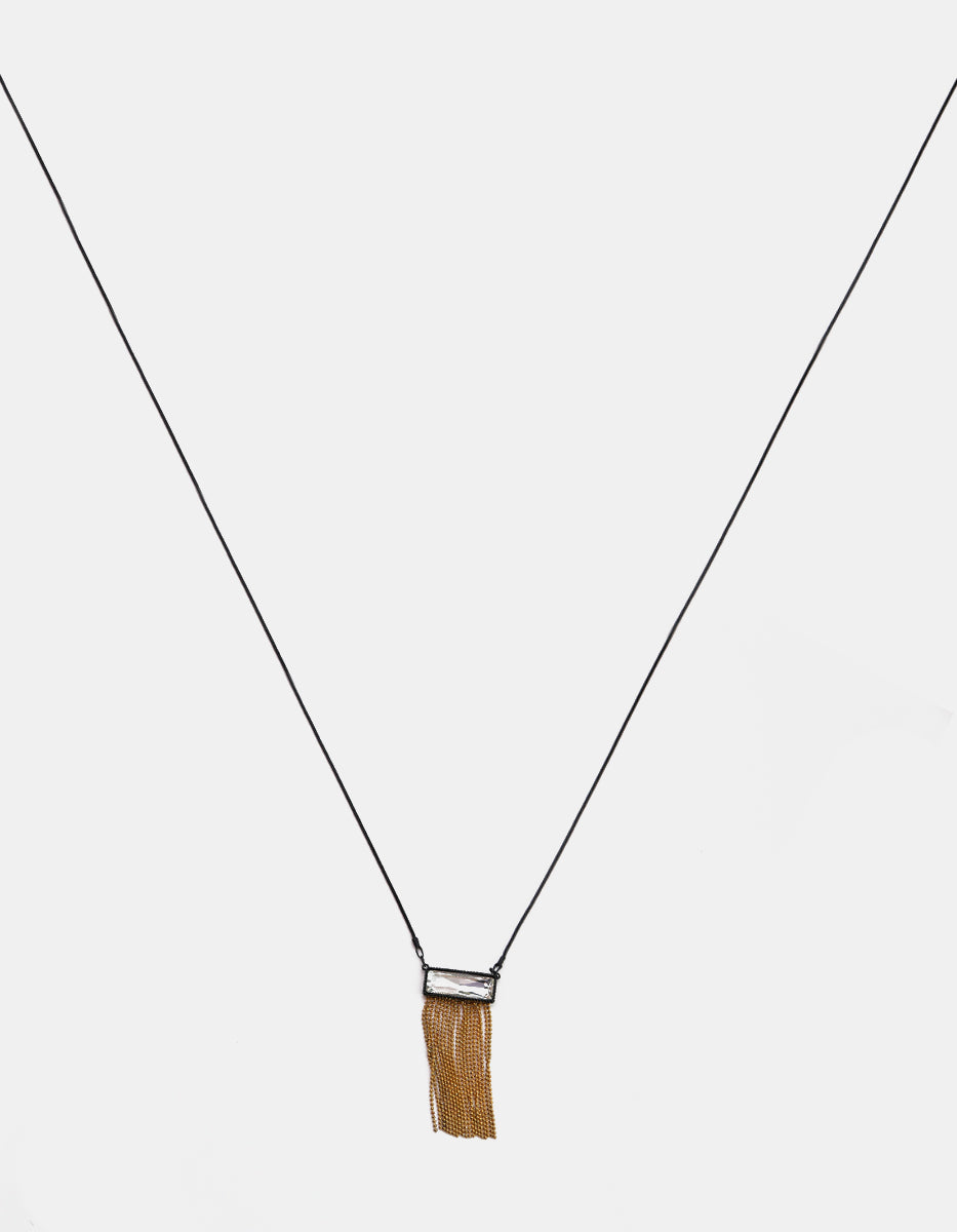 Collar de bronce en baño de oro de 22kt y con cristal de roca rectangular