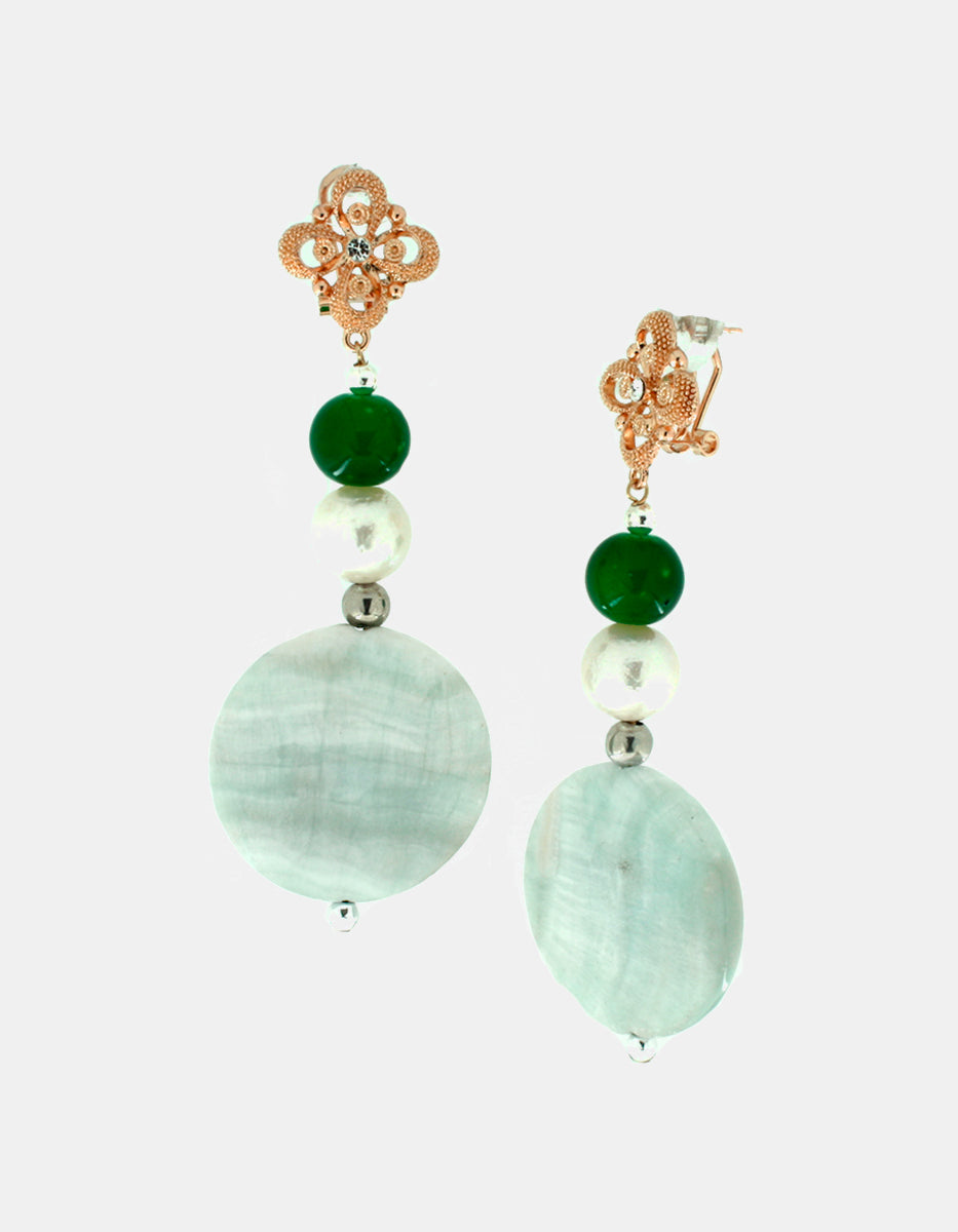 Aretes en Bronce con Baño de Oro 22 kt y Baño de Rodio Encanto Tropical