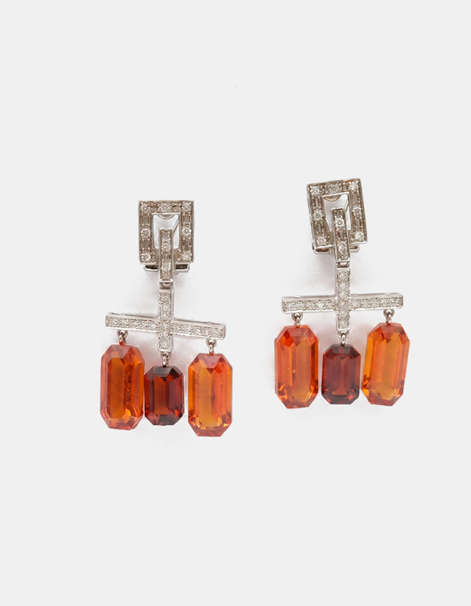 Aretes de plata .925 con pavé y gemas octagonales ámbar y terracota