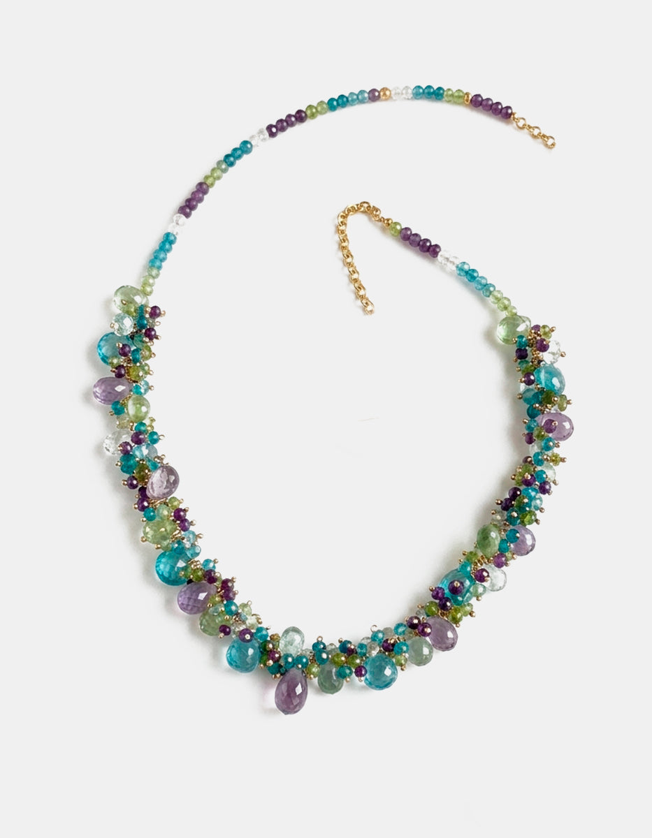 Collar de plata .925 con baño de oro 22k y piedras semipreciosas
