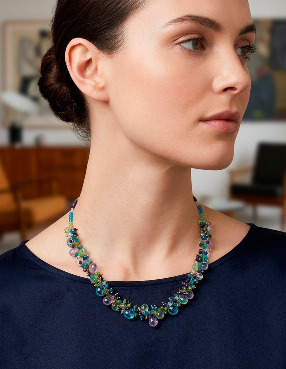 Collar de plata .925 con baño de oro 22k y piedras semipreciosas