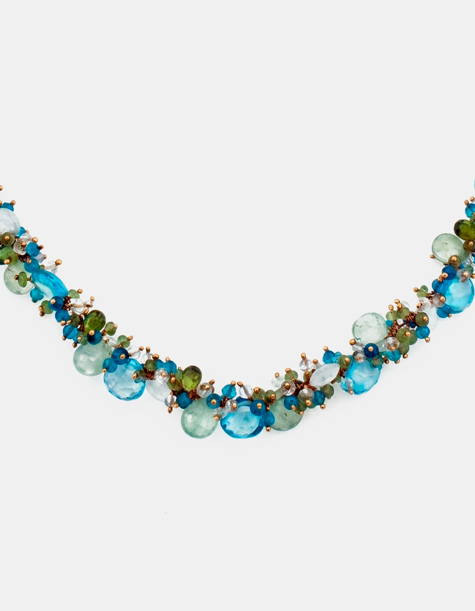 Collar de plata .925 con baño de oro 22k y piedras semipreciosas