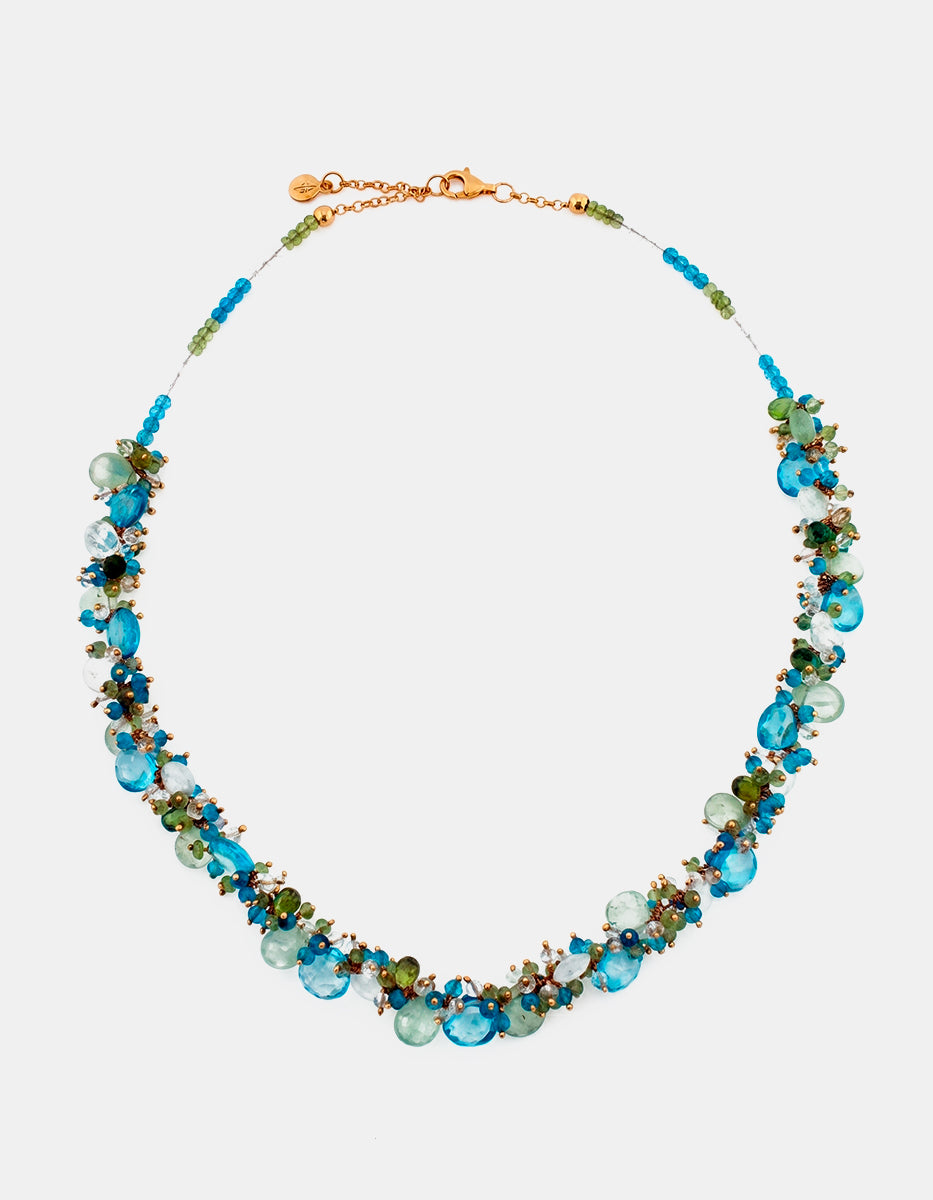 Collar de plata .925 con baño de oro 22k y piedras semipreciosas