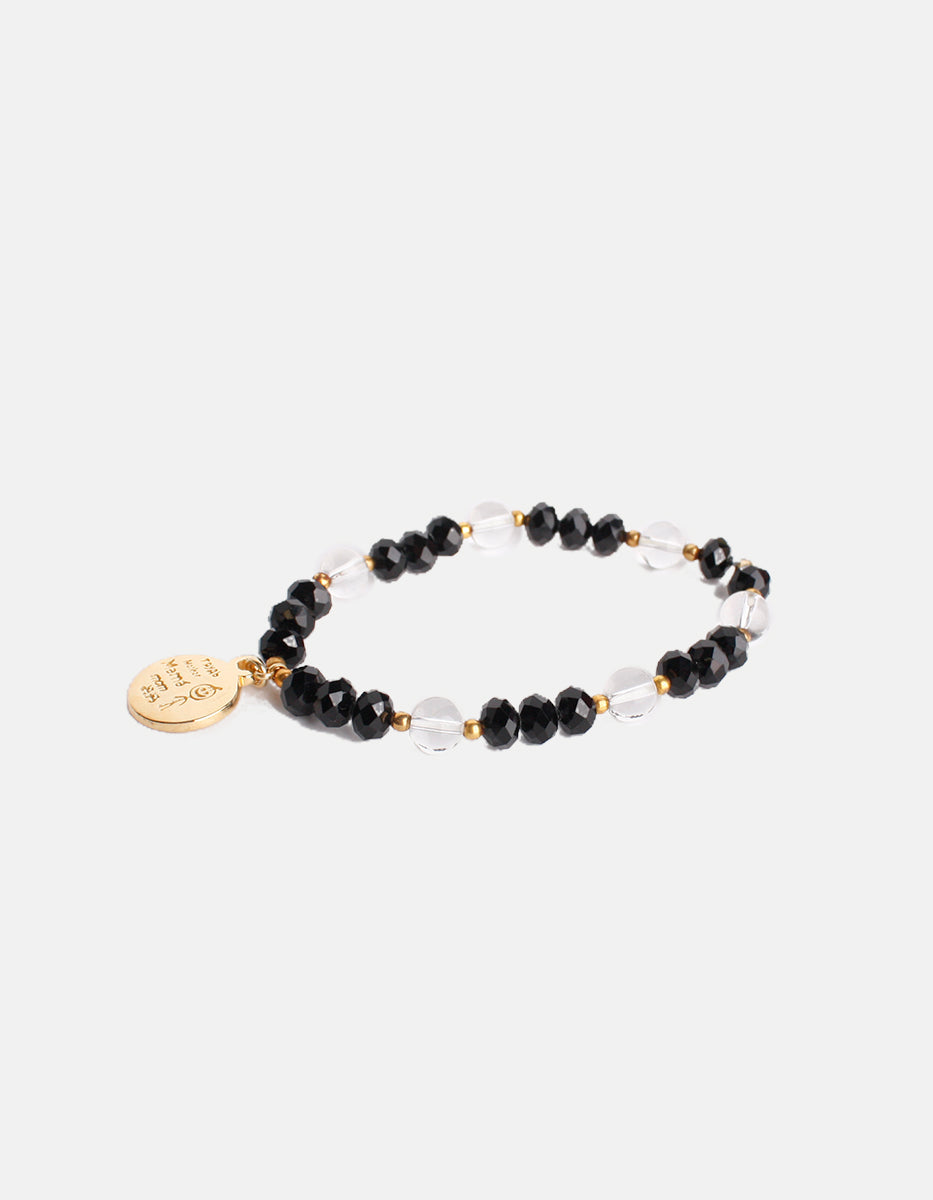 Pulsera de cristal austriaco con dije “Mamá” en bronce con baño de oro 22k