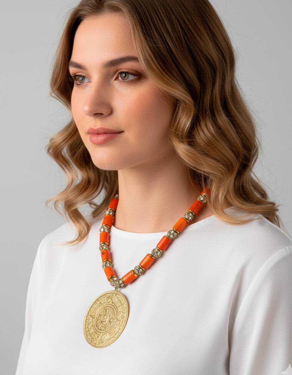 Collar baño oro 22kt con dije azteca