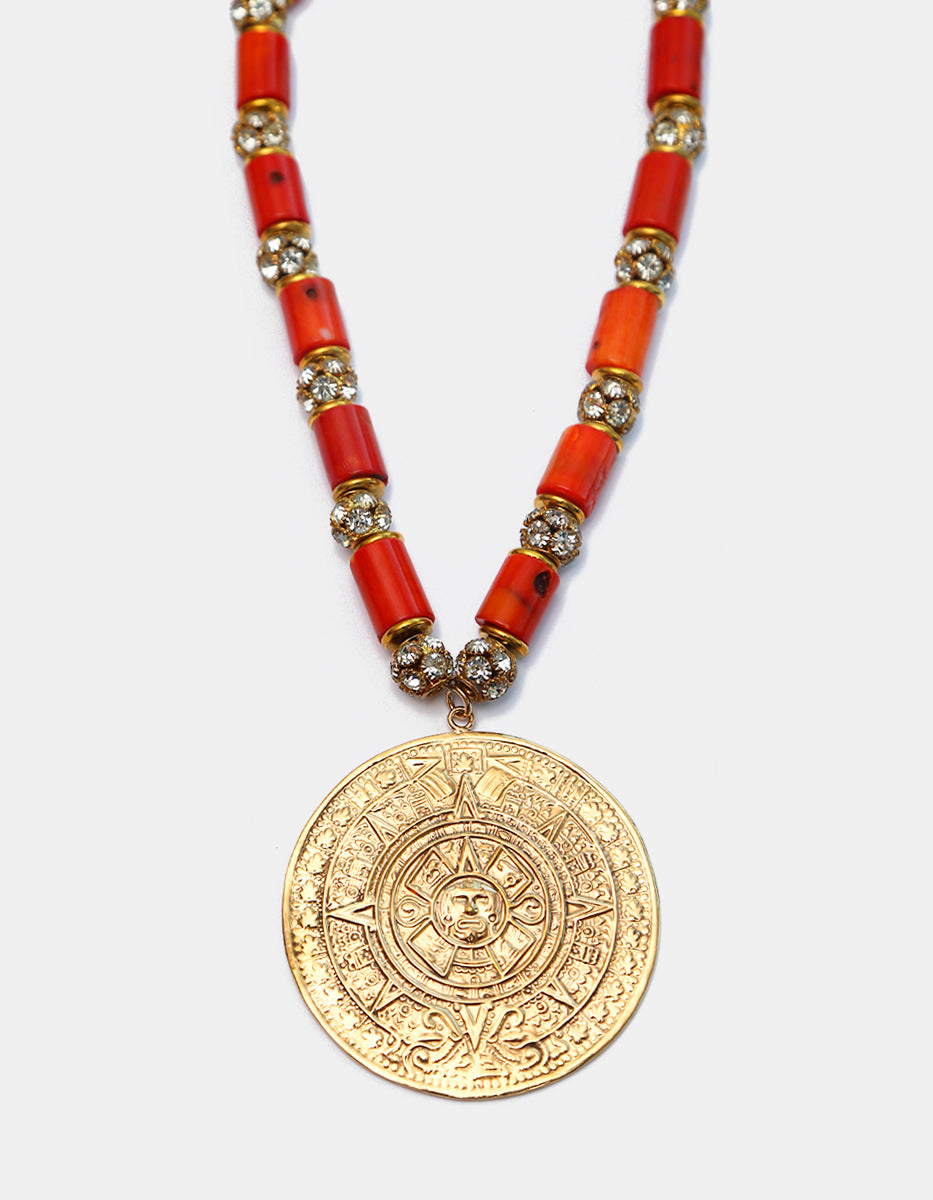 Collar baño oro 22kt con dije azteca