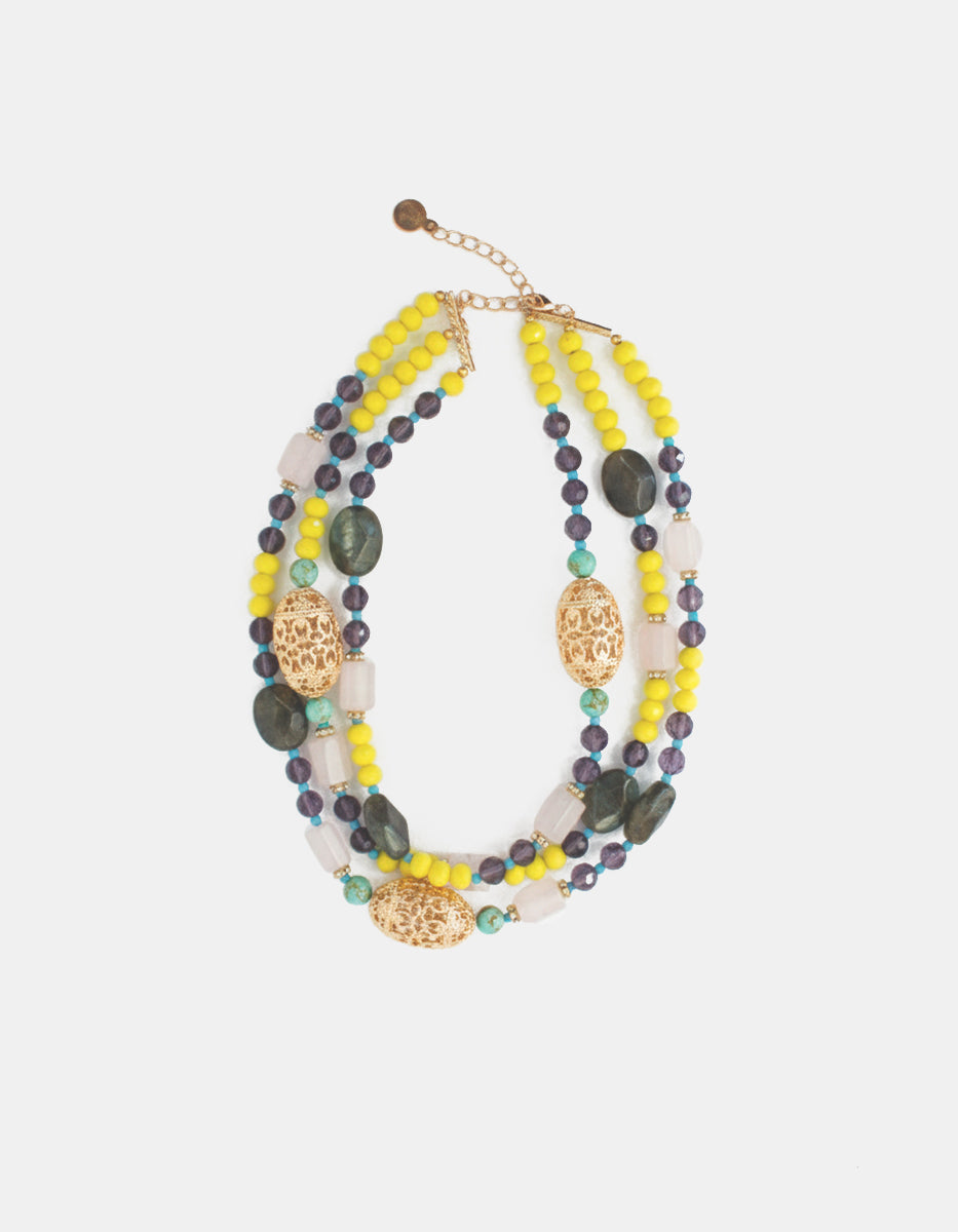 Collar de bronce en baño de oro 22k con cuentas multicolor