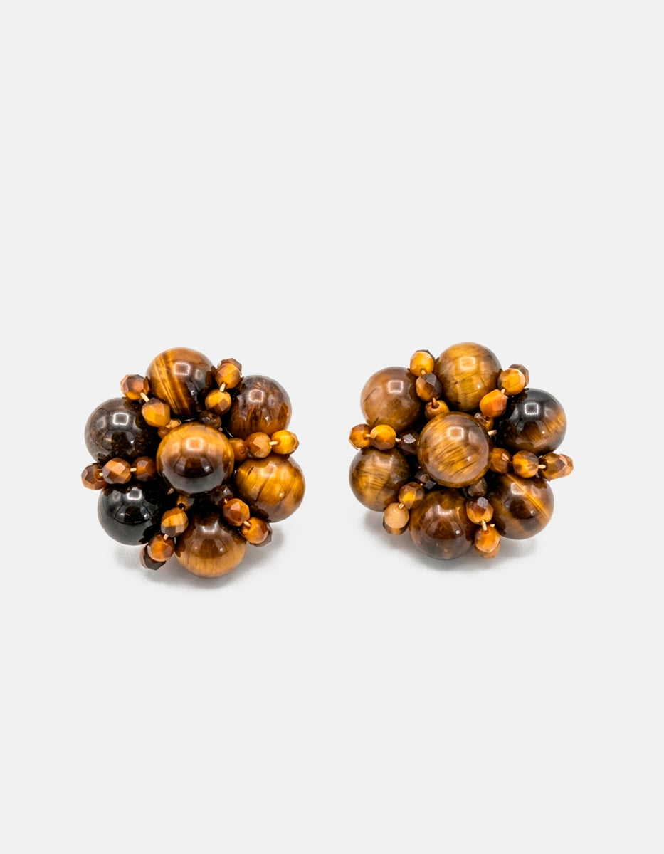 Aretes en Clúster de Ojo de Tigre y Ámbar