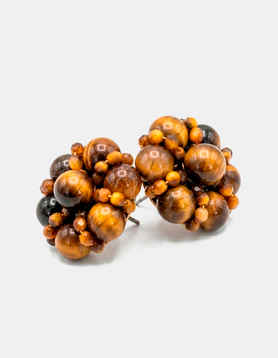 Aretes en Clúster de Ojo de Tigre y Ámbar
