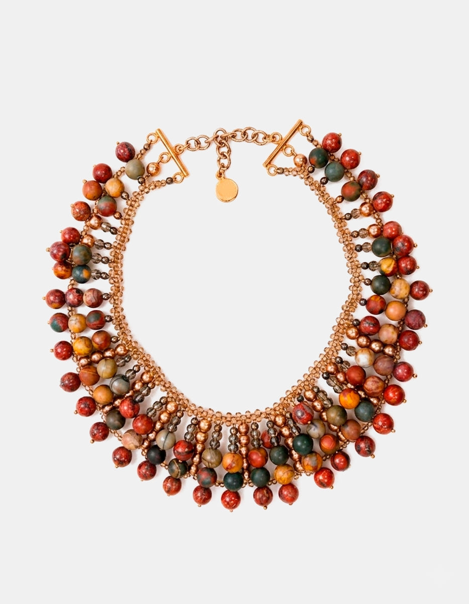 Collar de bronce en baño de oro 22k con jaspe unakita