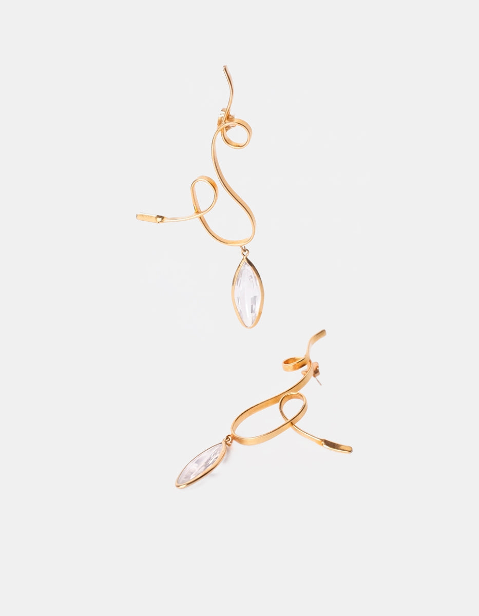 Aretes de bronce con baño de oro 22 kt de silueta orgánica y cristal facetado