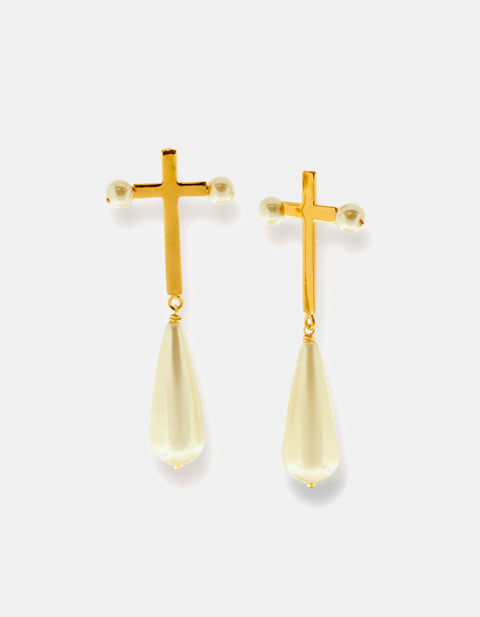 Aretes en Forma de Cruz de Bronce con Baño de Oro 22kt By Daniel
