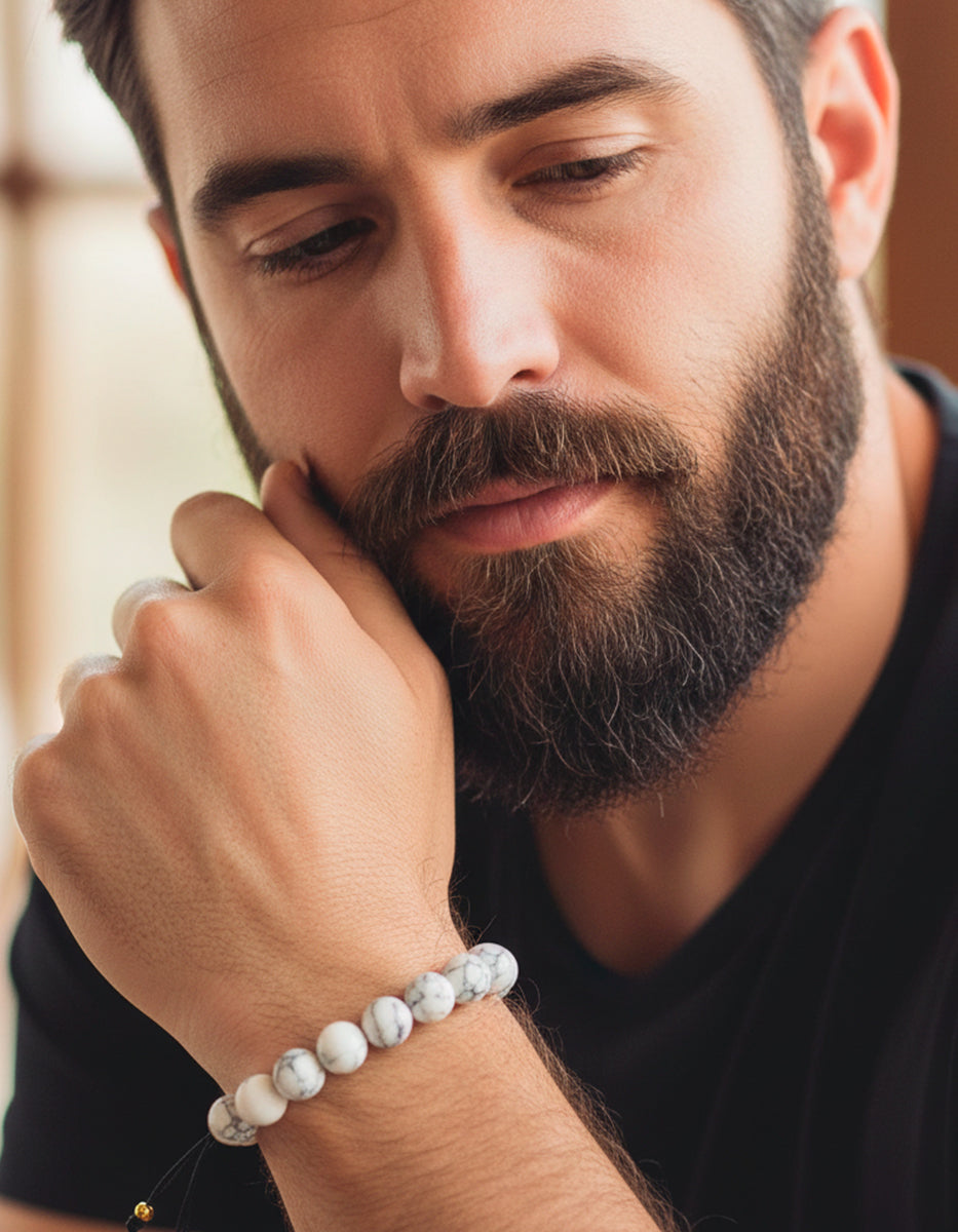 Pulsera de ágata blanca con bronce en baño de oro 22 kt Nordic