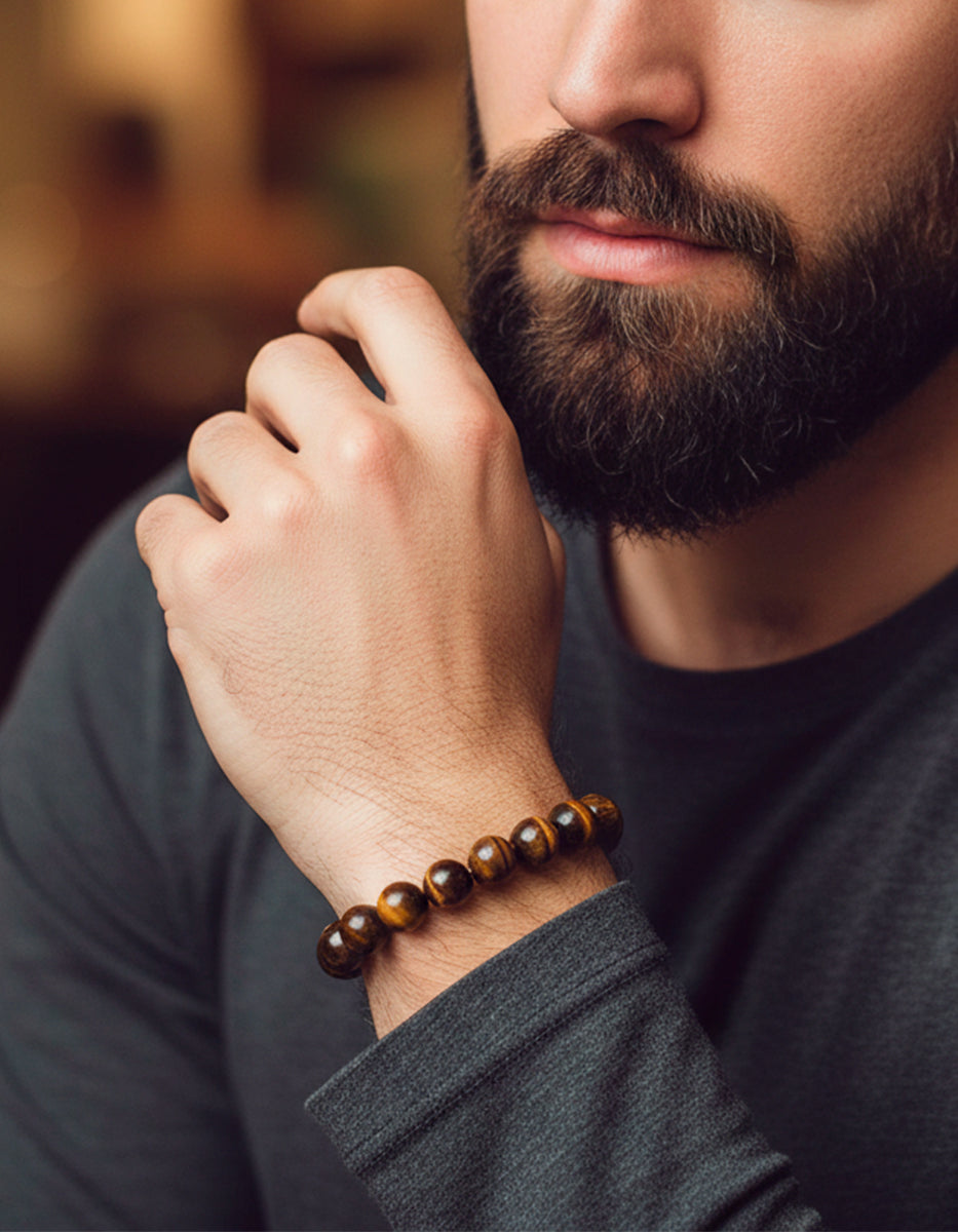Pulsera de bronce en baño de oro 22 kt con ojo de tigre Nordic
