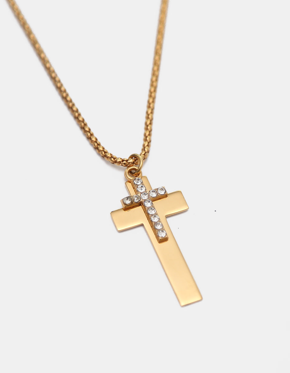 Collar de bronce en baño de oro 22 kt con cruces Liza y espinolita