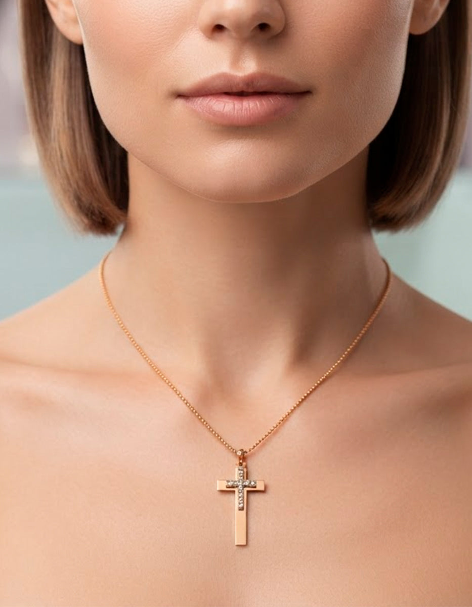 Collar de bronce en baño de oro 22 kt con cruces Liza y espinolita