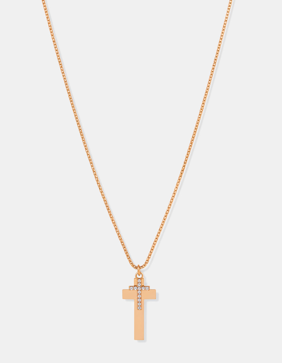 Collar de bronce en baño de oro 22 kt con cruces Liza y espinolita