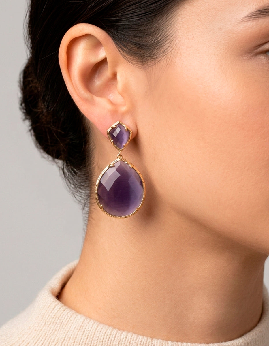 Aretes en bronce con baño vermeil 22 kt y espinolita Marquesa