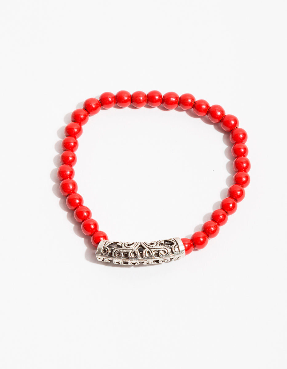 Pulsera de acero inoxidable plateado con ágata roja Nordic