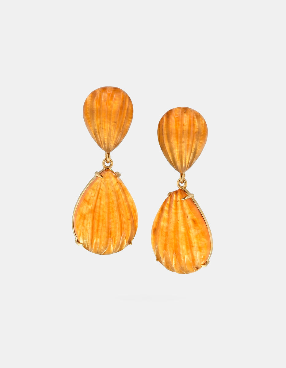 Aretes de bronce con baño de oro 22k y piedras ágata en tono naranja Marquesa