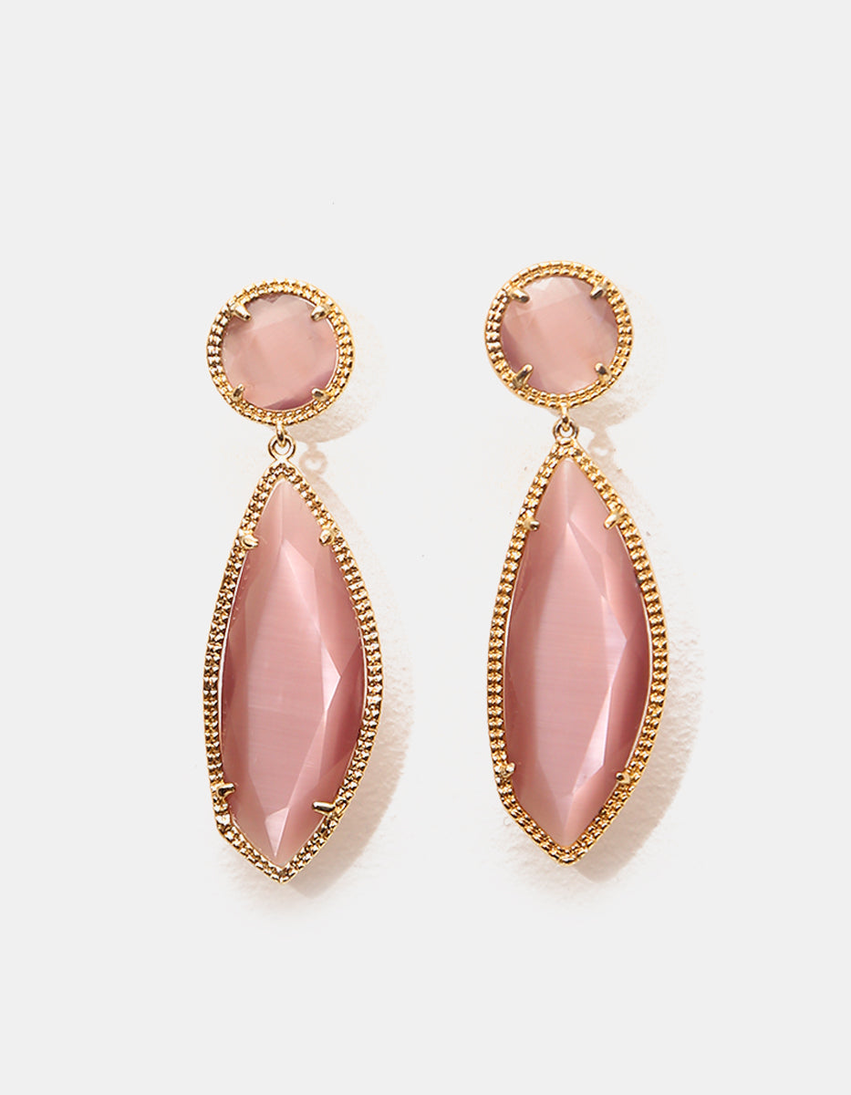 Aretes en Bronce con Baño de Oro 22 kt y Piedras Ojo de Gato en Tono Palo de Rosa Marquesa