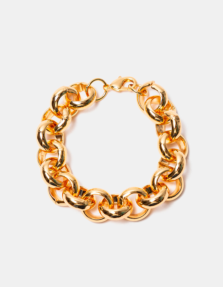 Pulsera de bronce en baño de oro 22k con Eslabones redondos