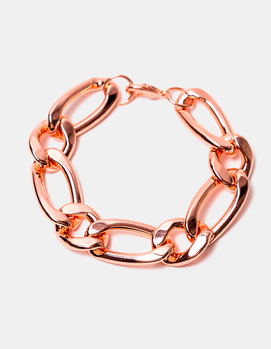 Pulsera de bronce en baño rosa con eslabones grandes y chicos