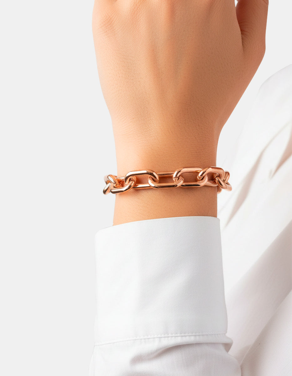 Pulsera de bronce con baño de oro rosa y eslabón rectangular Fenicia