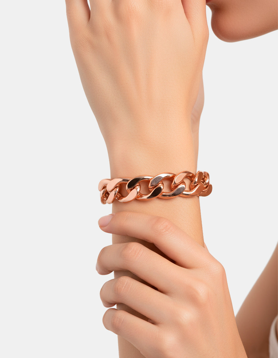 Pulsera de bronce con baño de oro rosa y eslabónes Fenicia