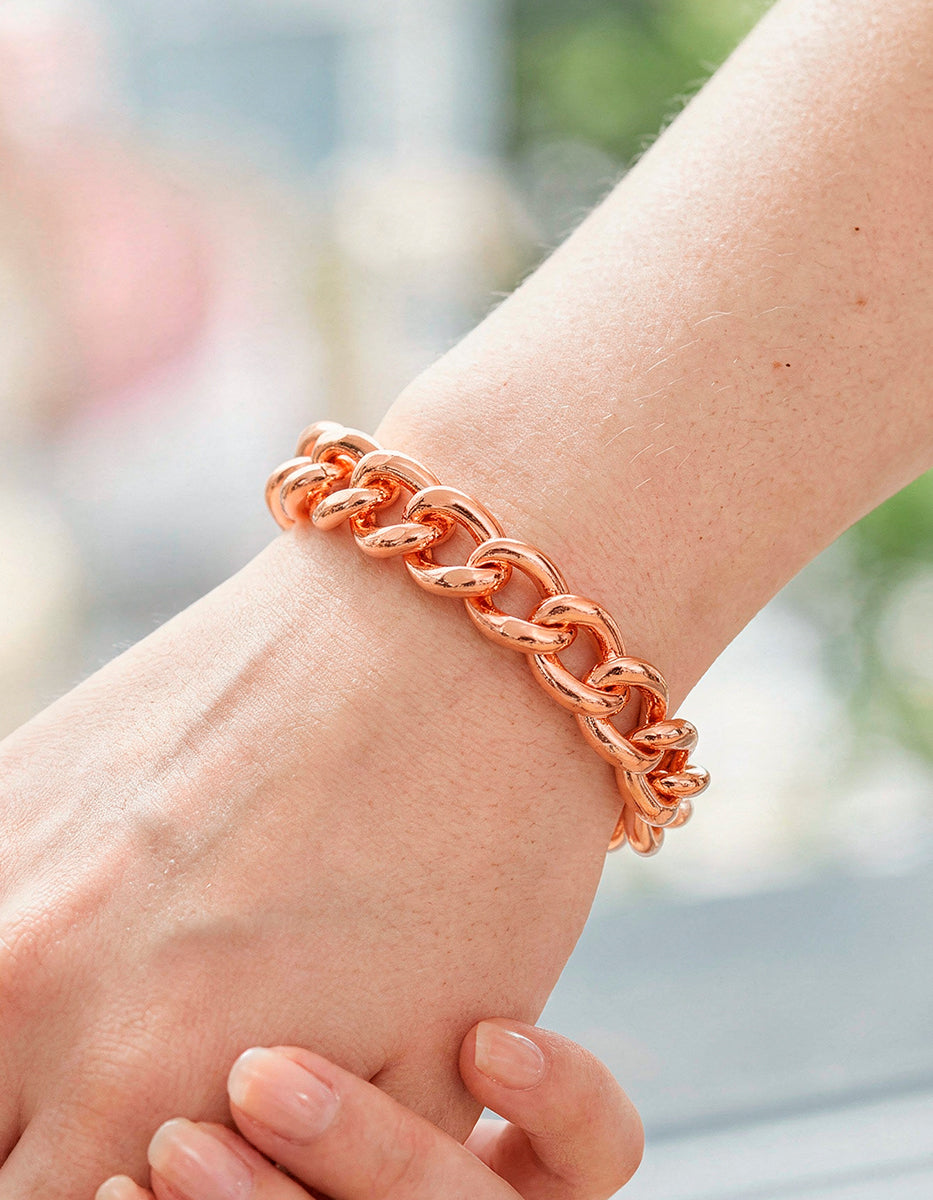 Pulsera de bronce en baño rosa con eslabones