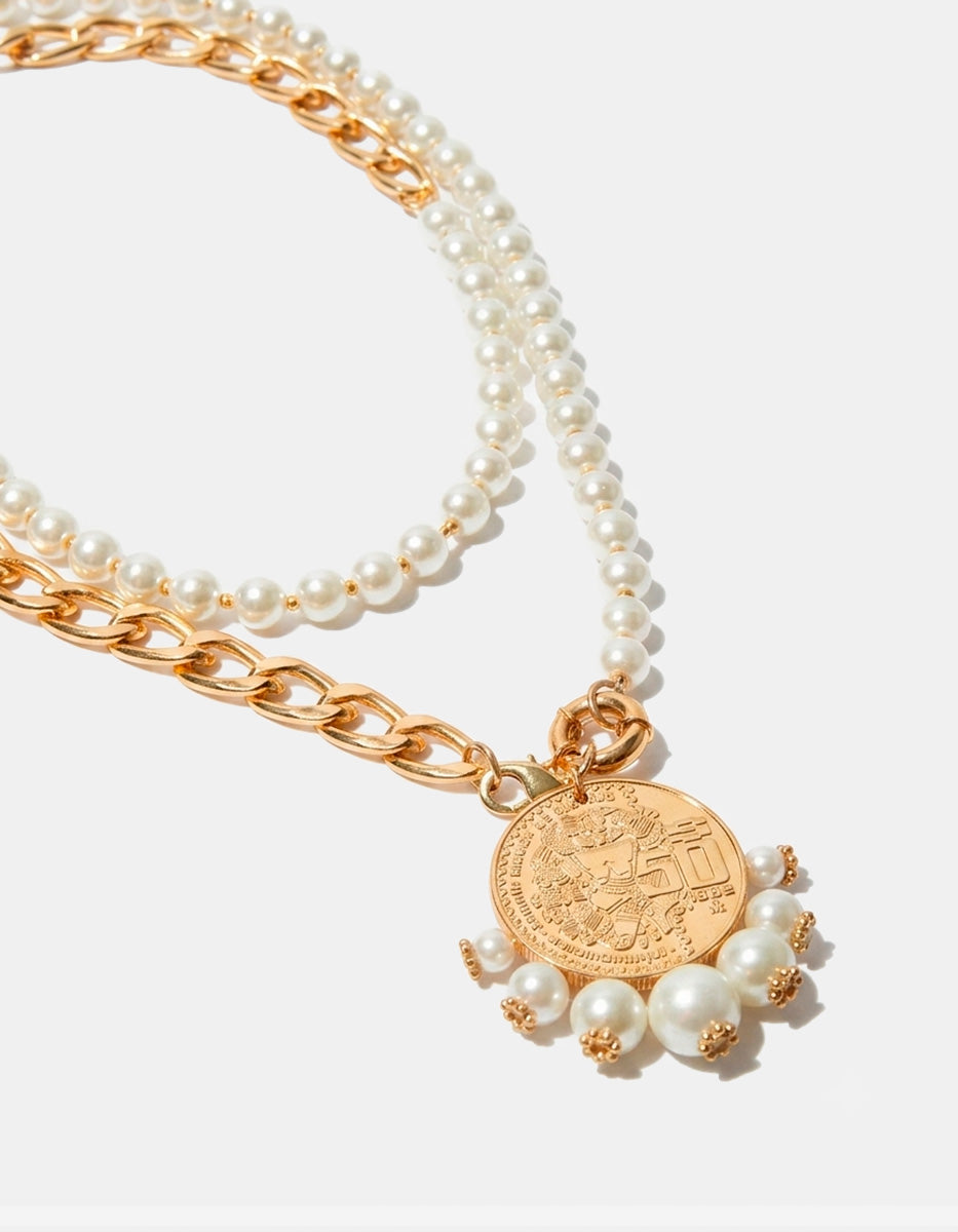 Collar moneda auténtica perla Mabe Memorias