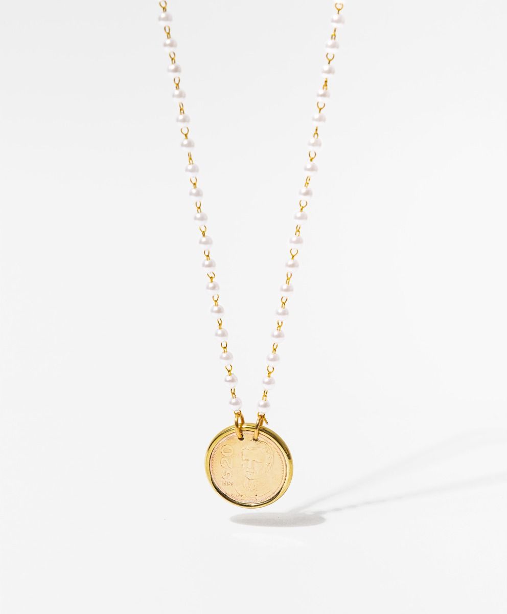 Collar moneda auténtica perla mabe Memorias