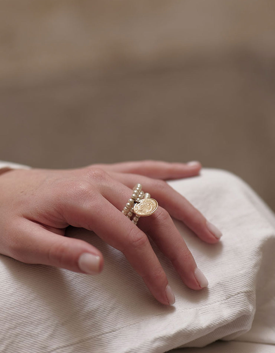 Anillo moneda auténtica perla mabe Memorias