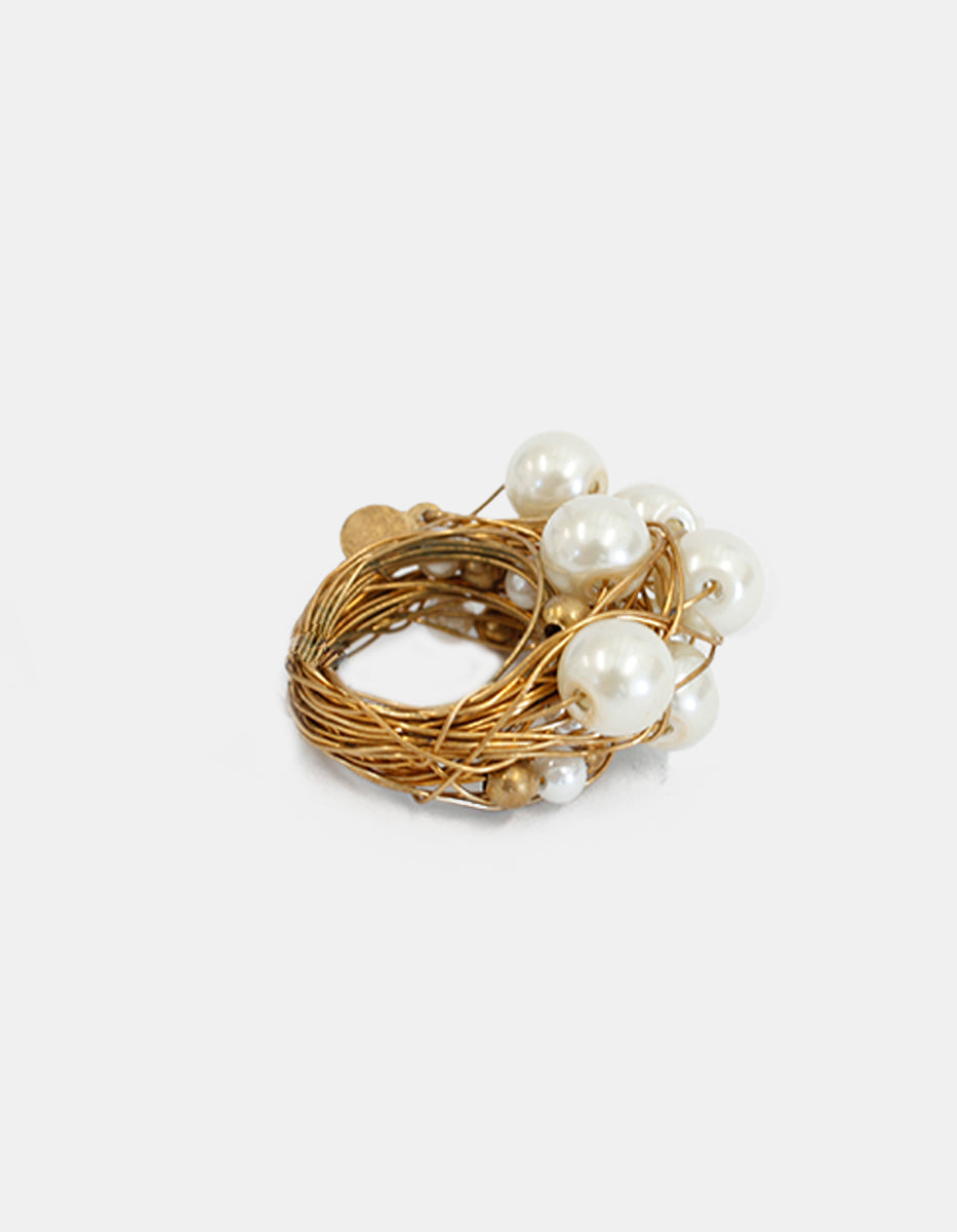 Anillo en Bronce con Baño de Oro 22 kt y Perla Madre Gem Of Queens