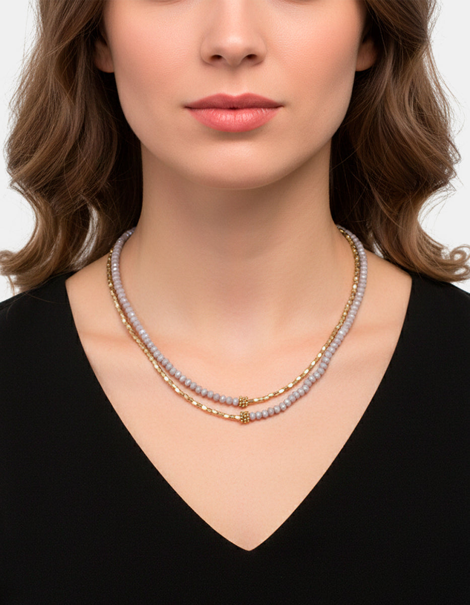 Collar en Bronce con Baño de Oro 22 kt y Cristal Austriaco Morado