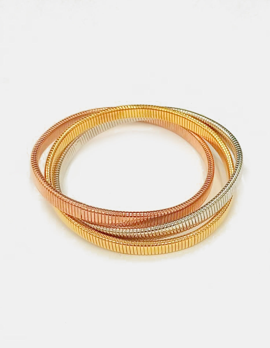 Pulsera de bronce con baño de oro amarillo, rosa y rodio Triple hilo Fenicia