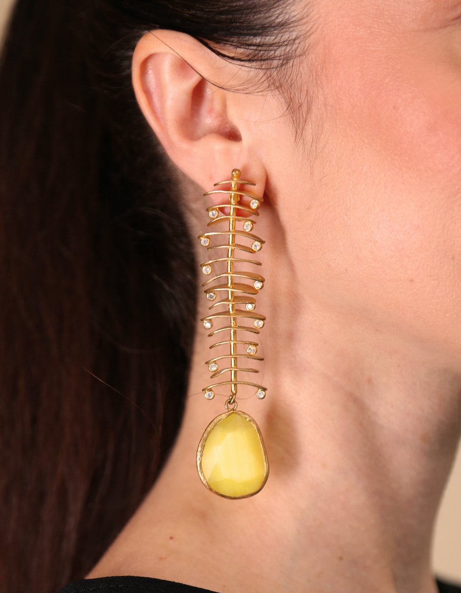 Aretes ojo de gato amarillo Marquesa