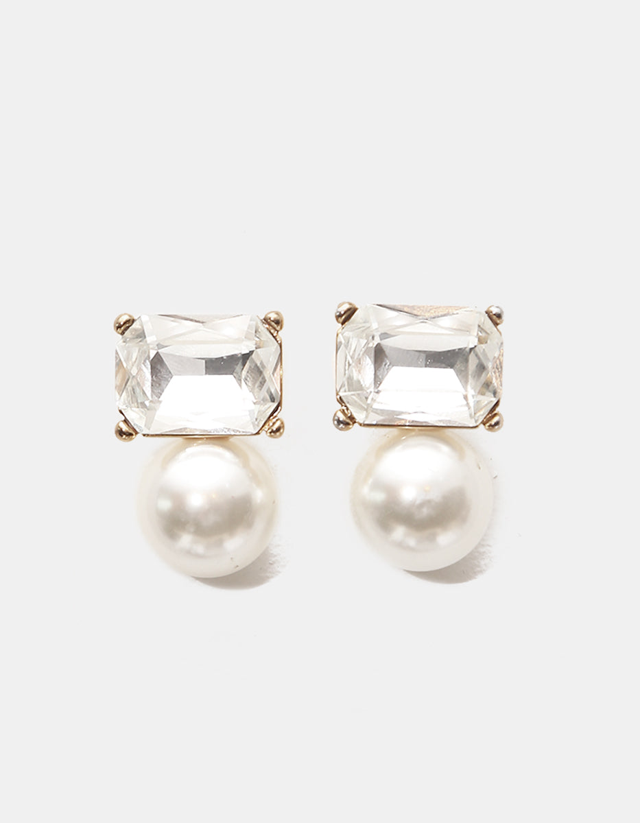 Aretes en topacio corte radiante con perla Mabe y baño de oro 22 kt Festive Style