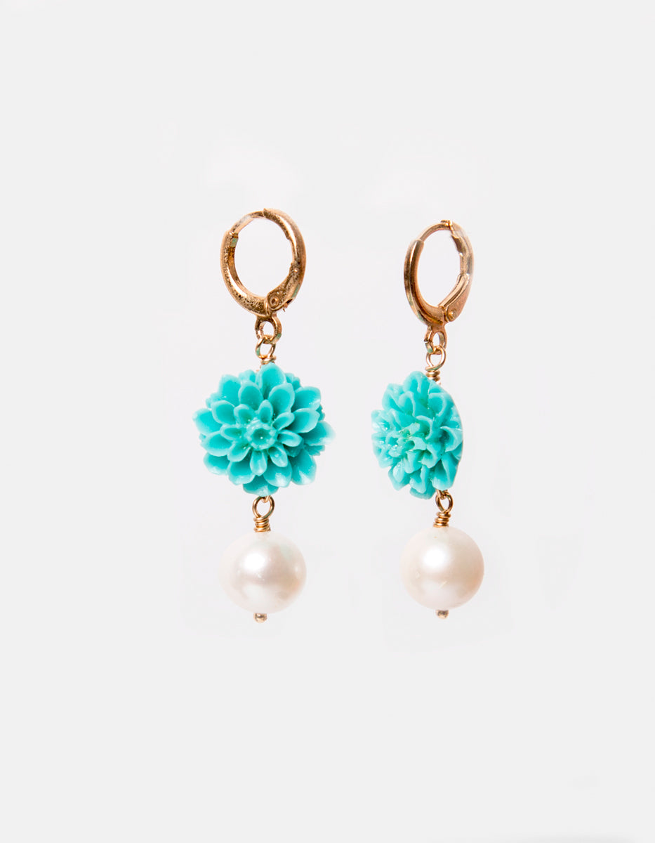 Arracadas mini perla mabe & baquelita turquesa Life