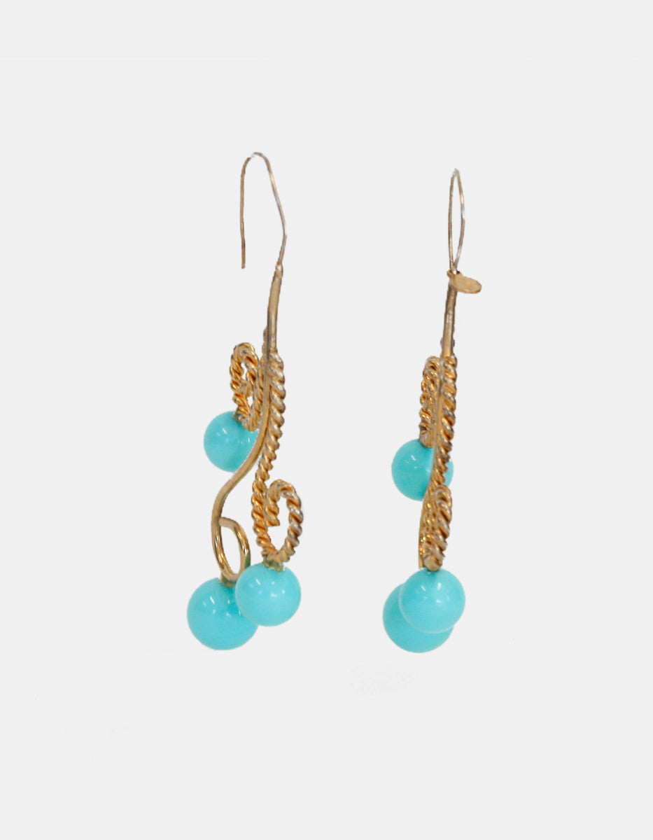 Aretes en Oro Laminado 22 kt con 3 Gemas Turquesa Circulares La Choca