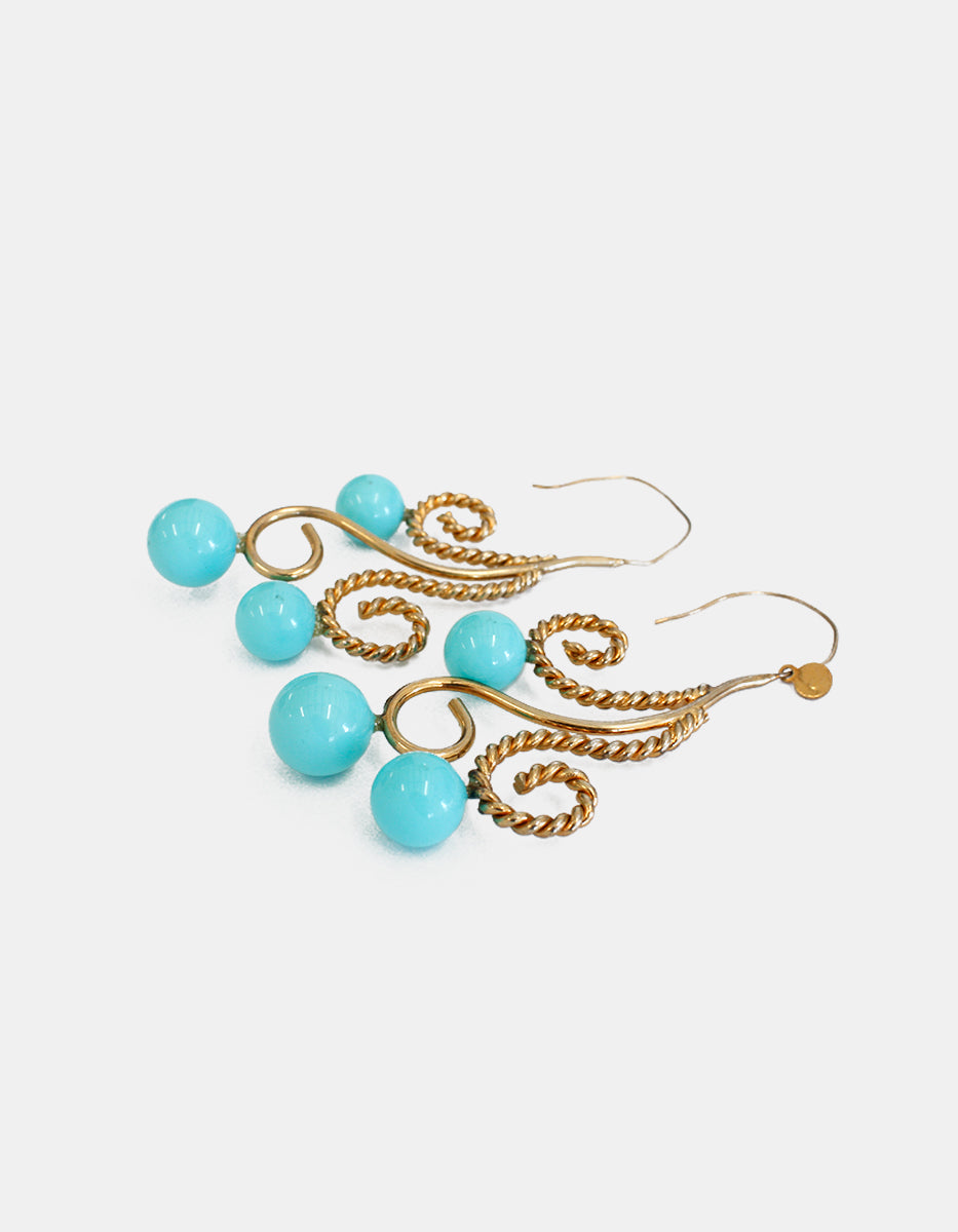 Aretes en Oro Laminado 22 kt con 3 Gemas Turquesa Circulares La Choca